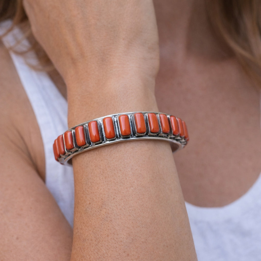 STERLING SILVER BANGLE ADORNED WITH CORALS