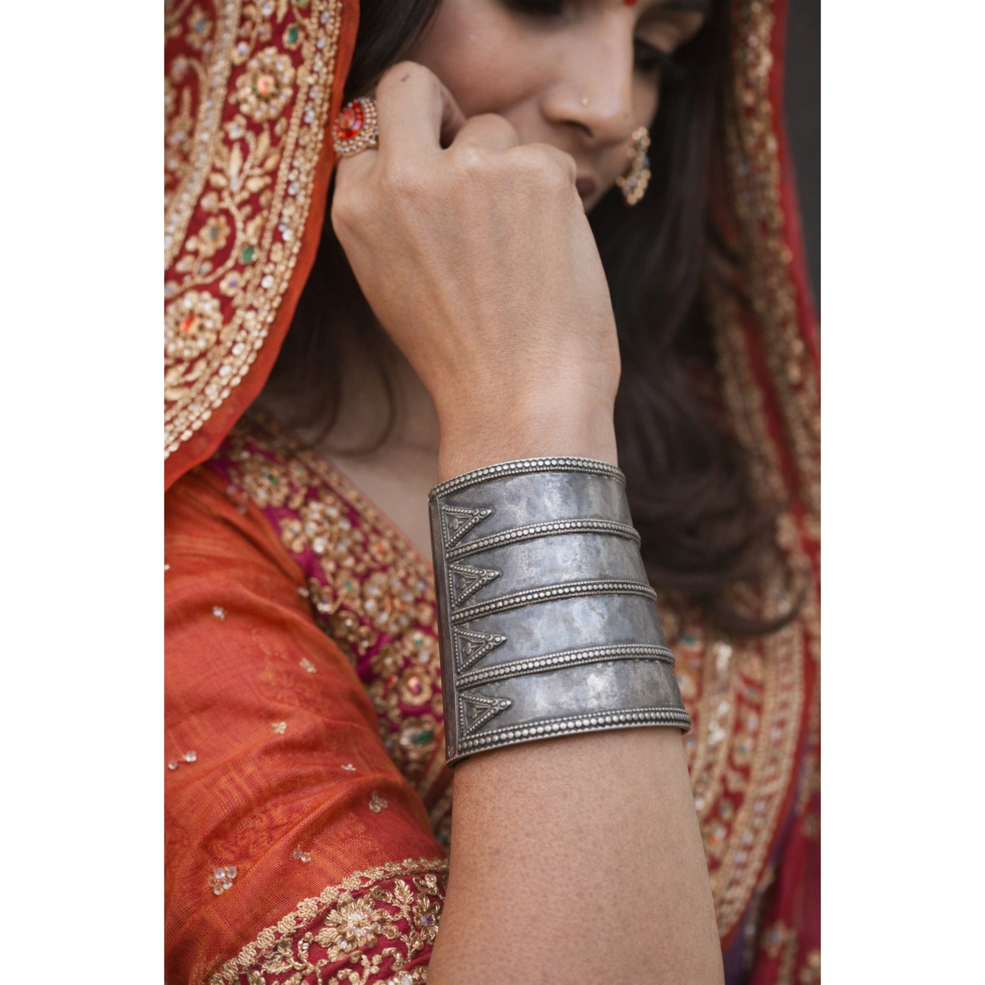 OXIDISED SILVER TRIBAL CUFF