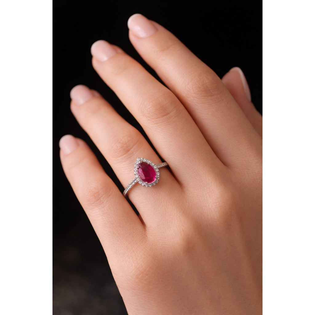 LAB GROWN RUBY RING WITH ZIRCON ON A SILVER BAND