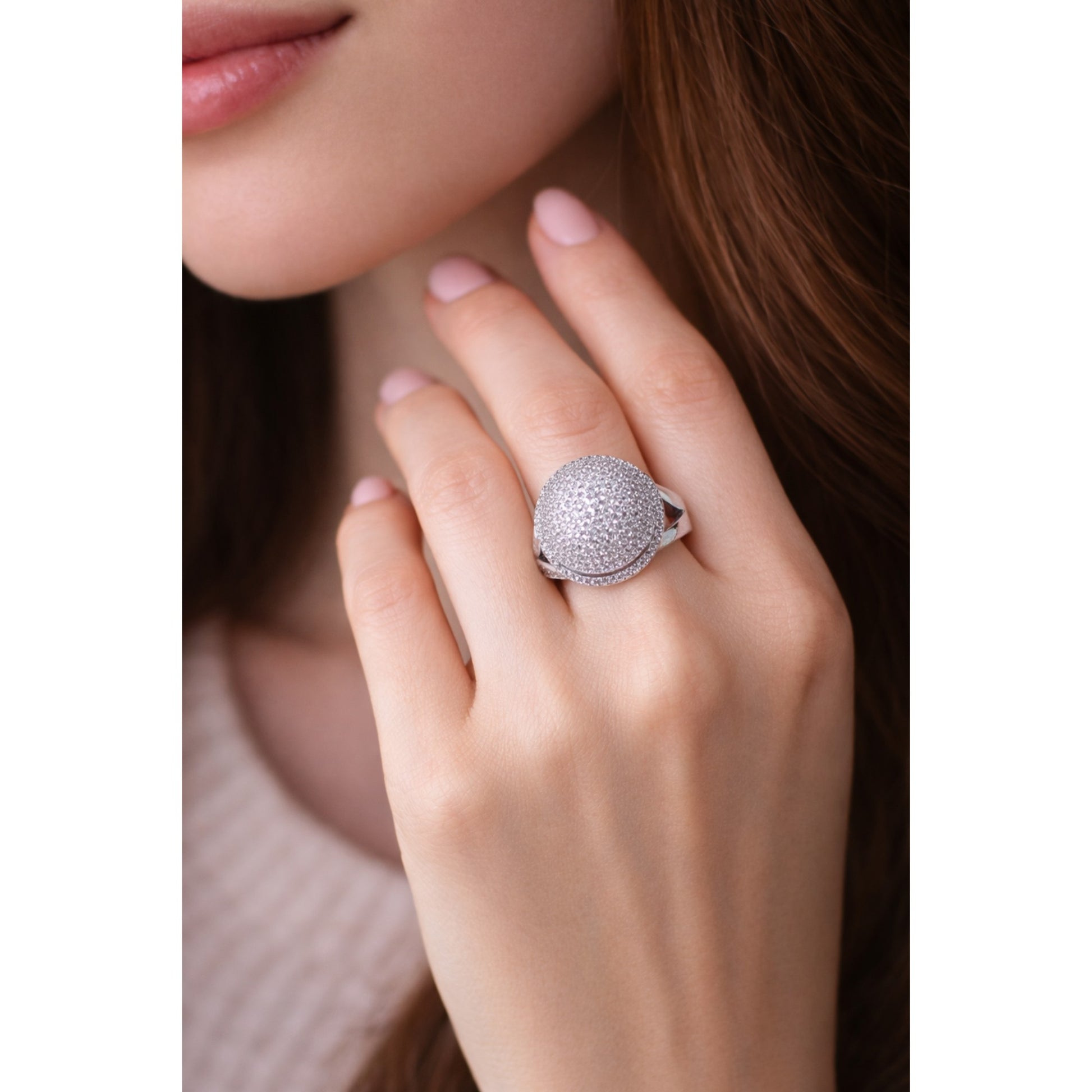 SILVER DOME RING WITH SMALL SPARKLING ZIRCONS