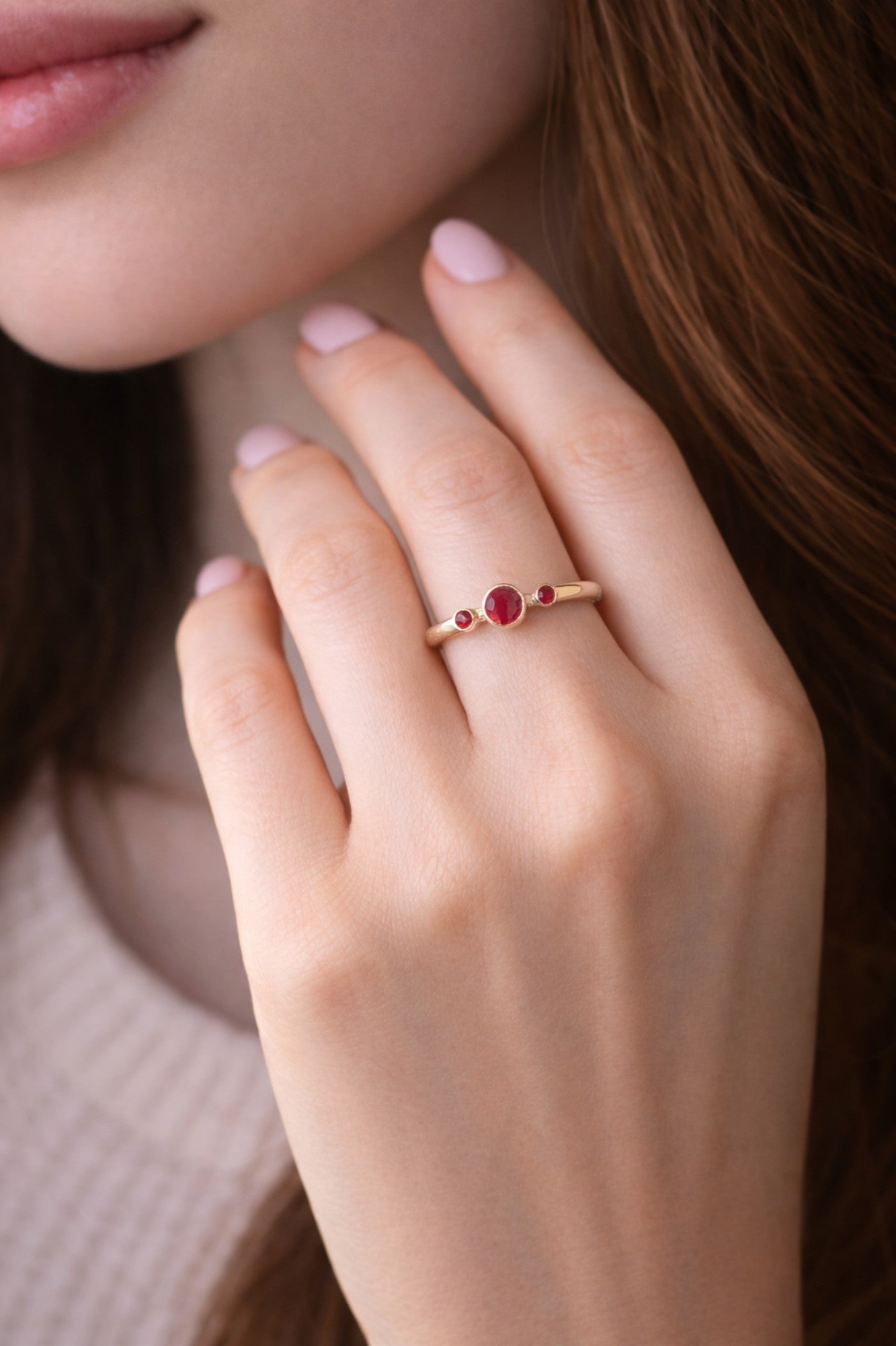 SILVER BAND WITH LAB GROWN RUBY