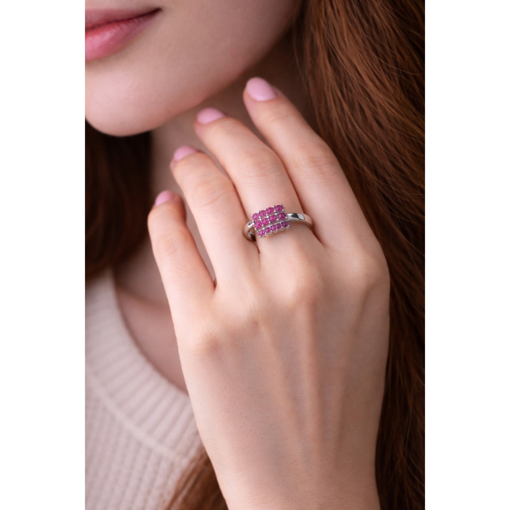 SILVER RING WITH INDIAN LAB GROWN RUBIES