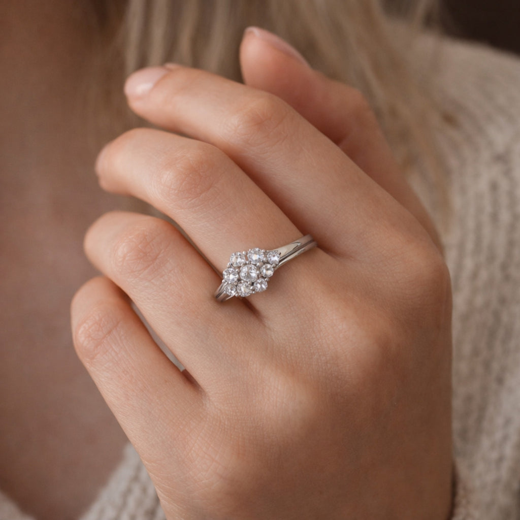 SILVER RING WITH CLUSTERED ZIRCONS
