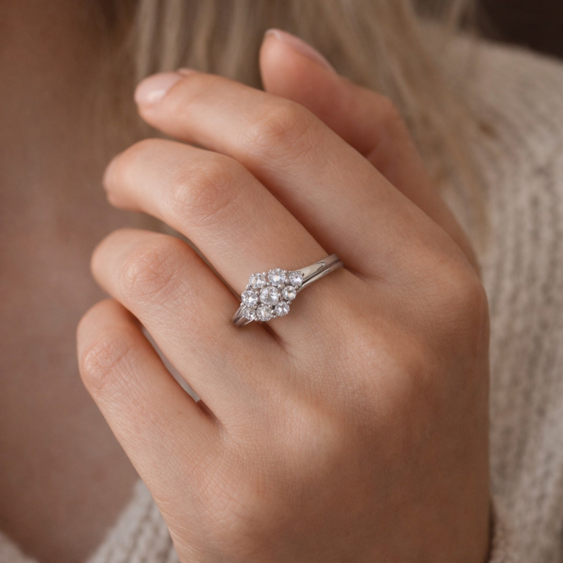 SILVER RING WITH CLUSTERED ZIRCONS
