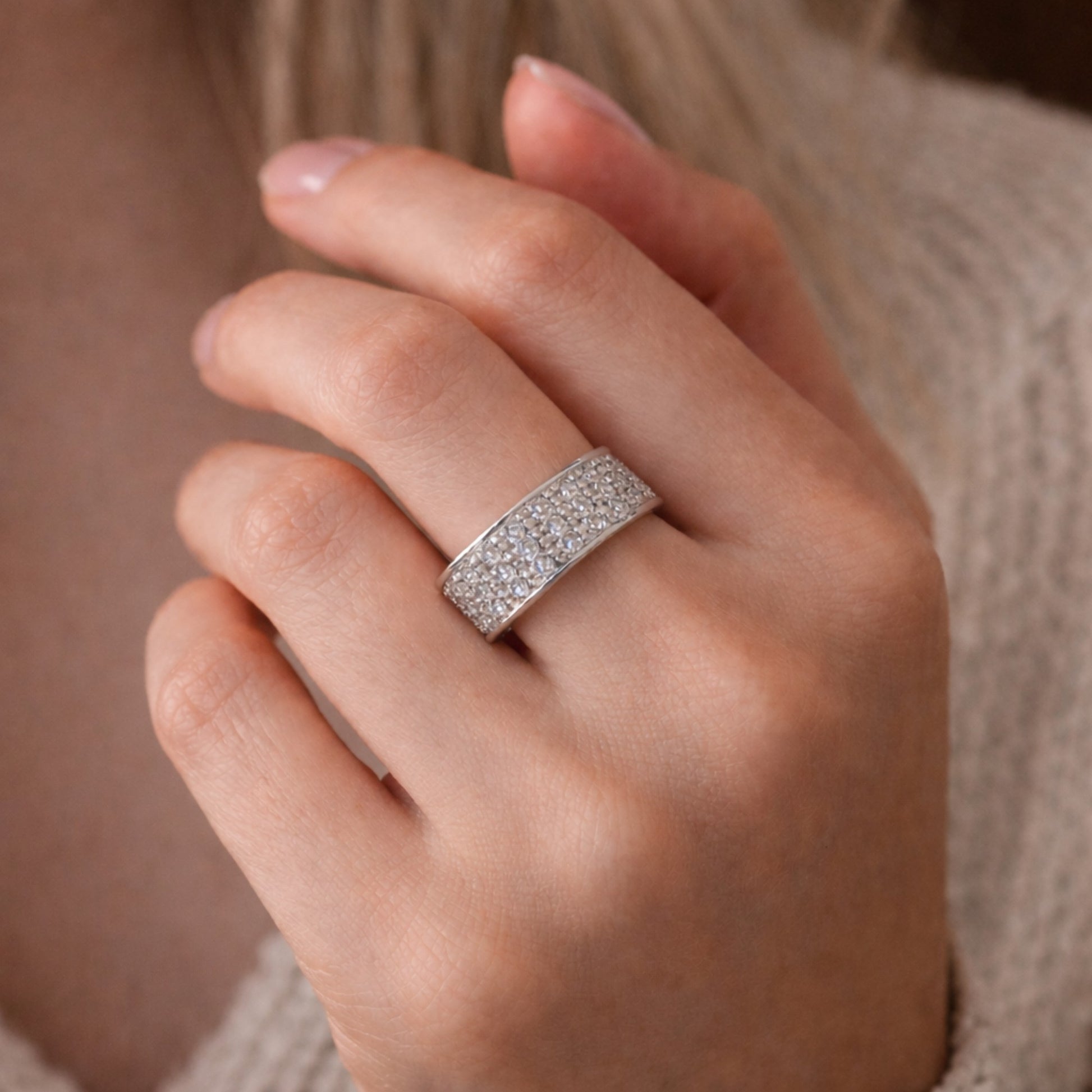 SILVER RING ENCRUSTED WITH SMALL ZIRCONS
