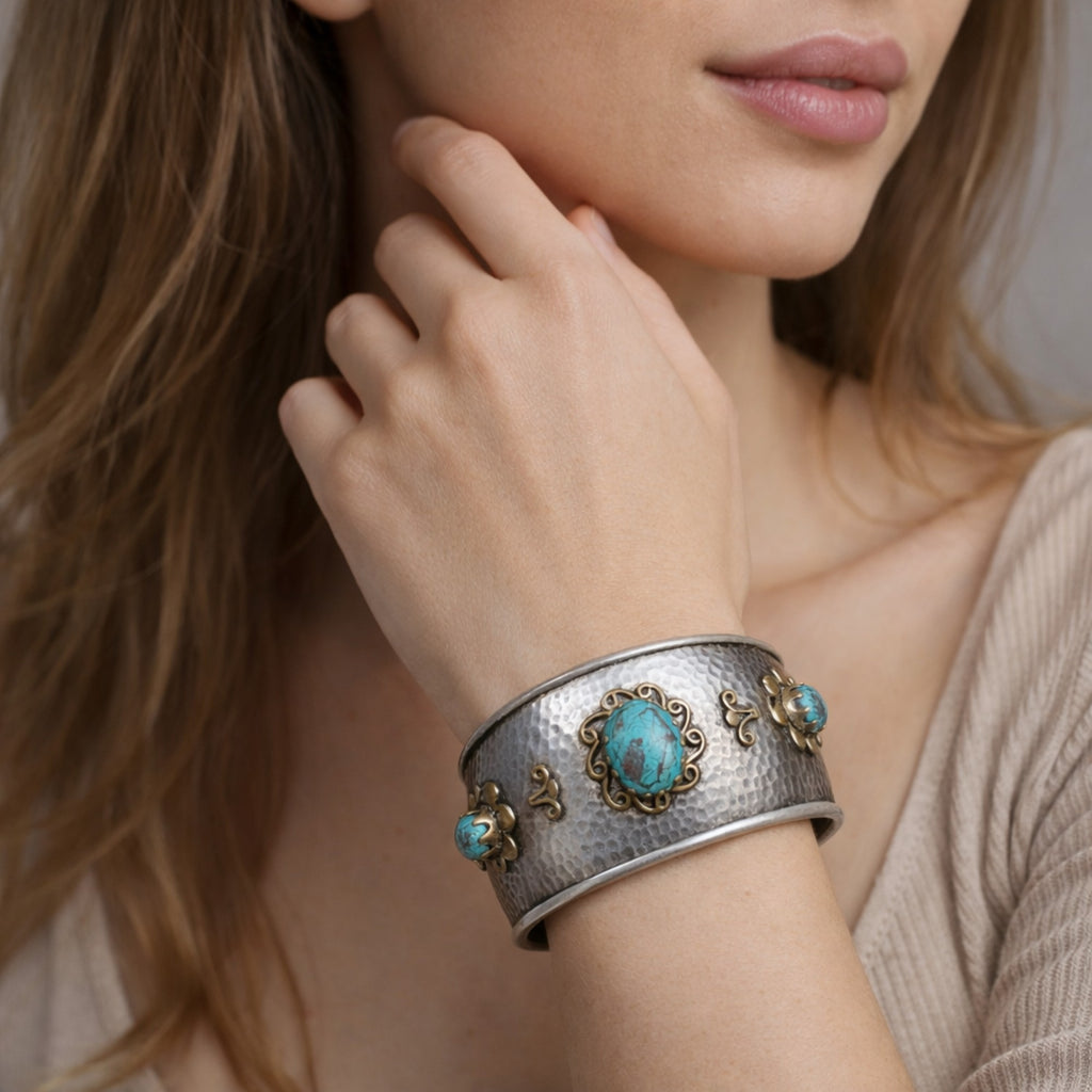 SILVER KADA ADORNED WITH TURQUOISE STONES