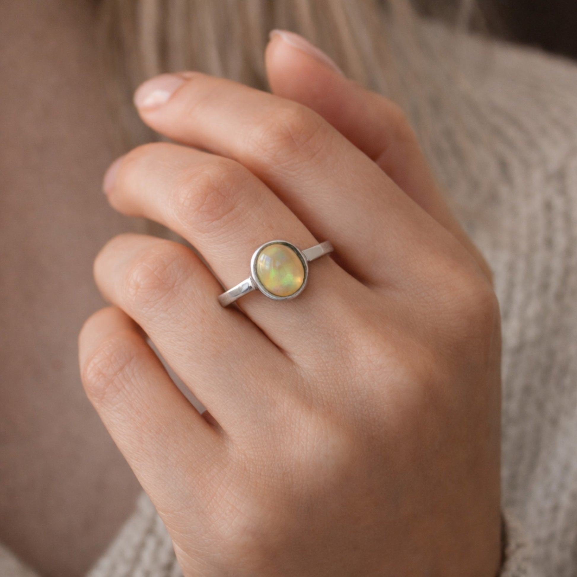 SILVER RING WITH ETHIOPIAN OPAL