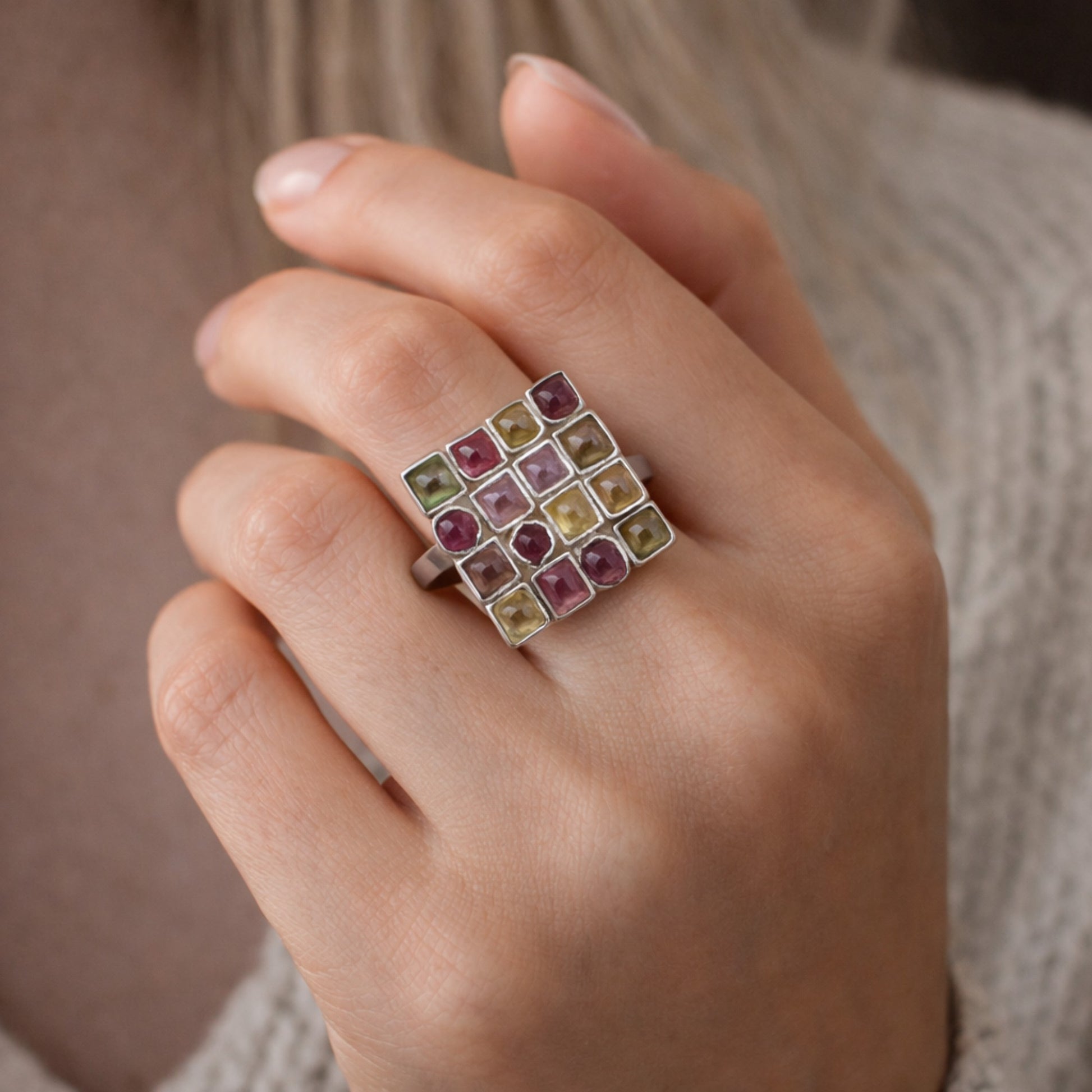 TOURMALINE STUDDED SILVER RING
