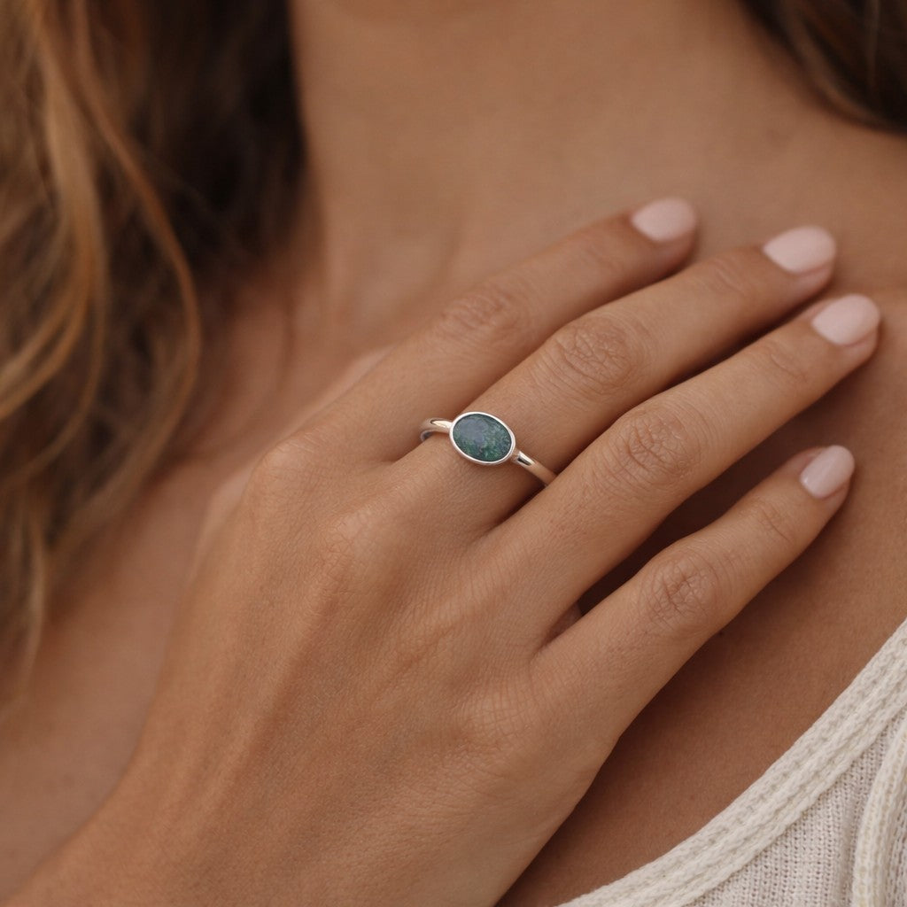 SILVER RING STUDDED WITH AUSTRALIAN BLUE OPAL