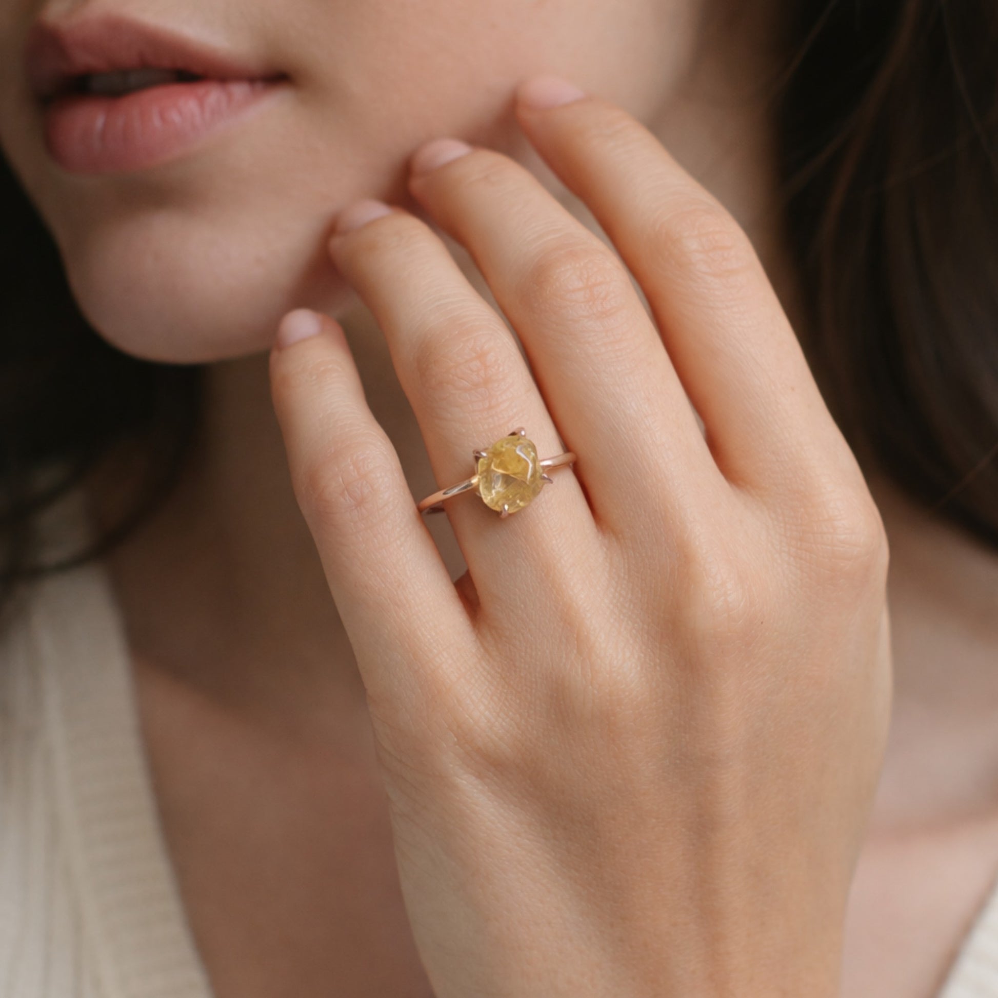 SILVER RING WITH IRREGULAR GOLDEN TOPAZ