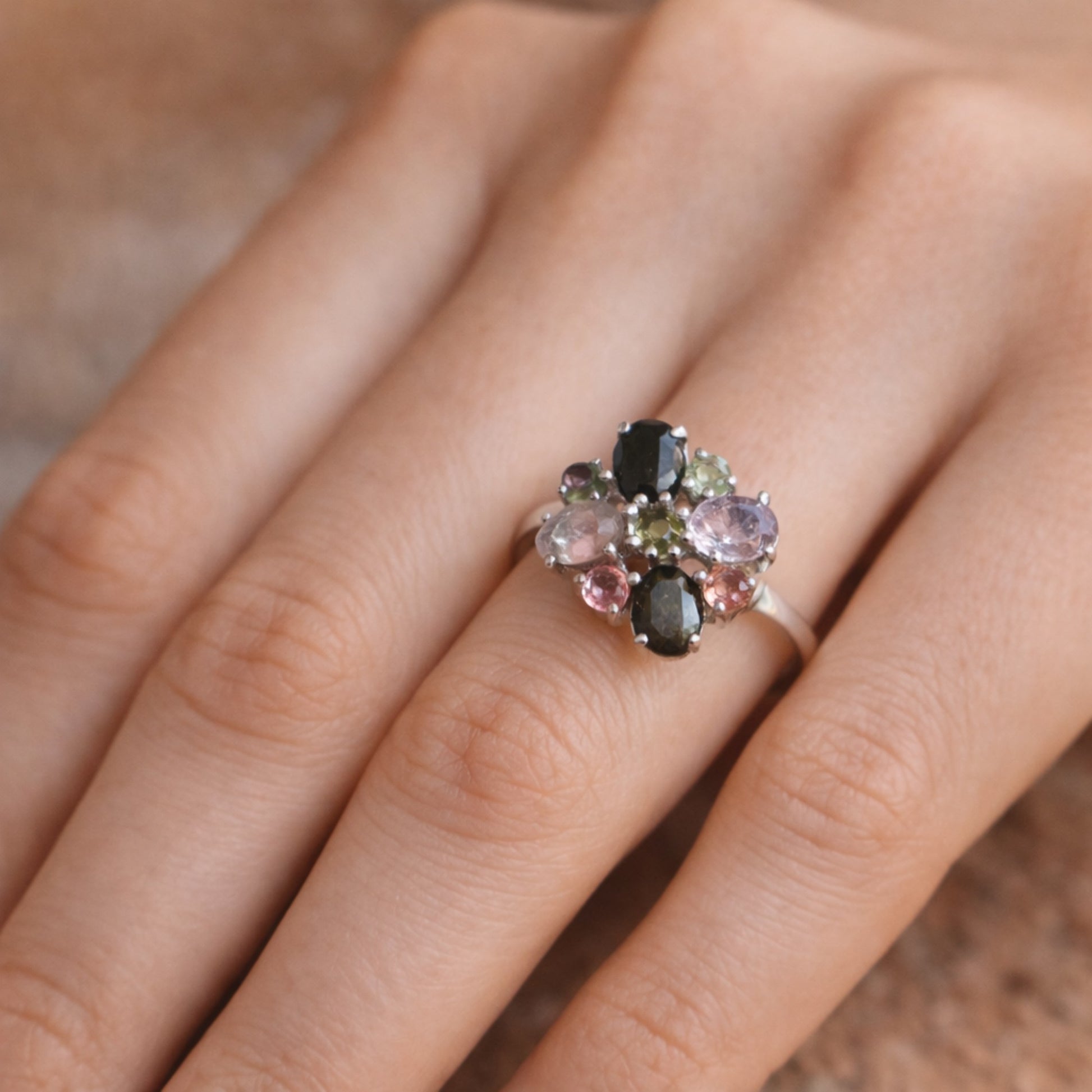 SILVER RING WITH MULTICOLOURED TOURMALINES
