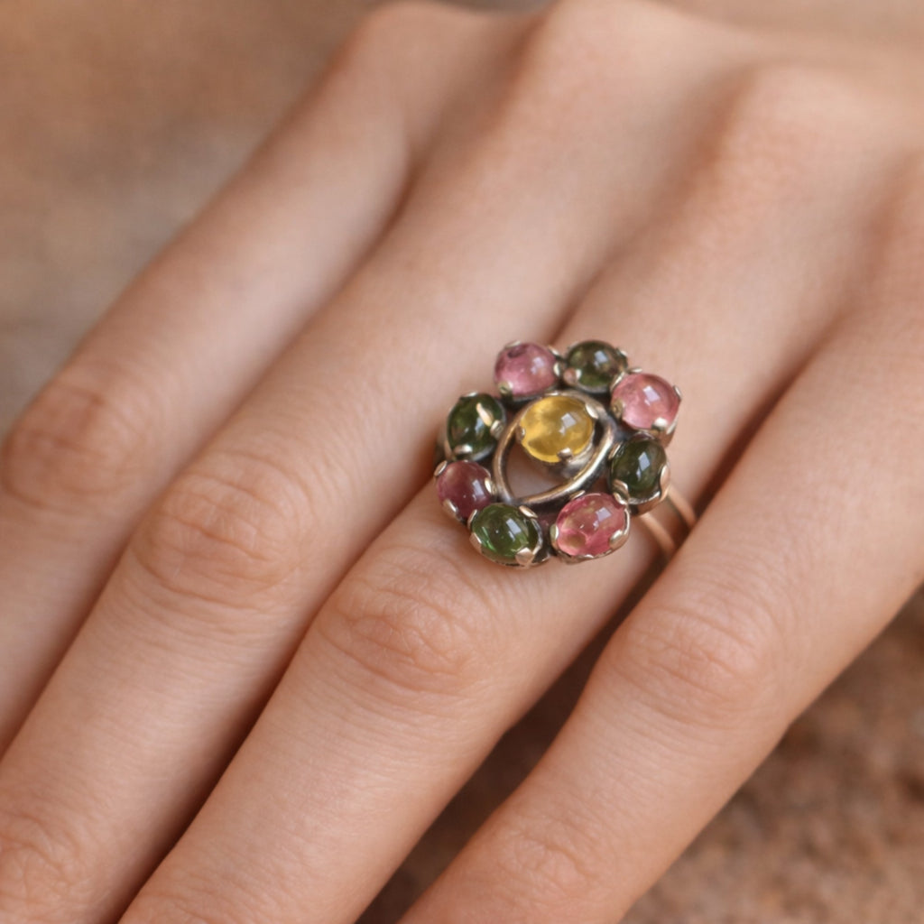 SILVER RING STUDDED WITH TOURMALINES