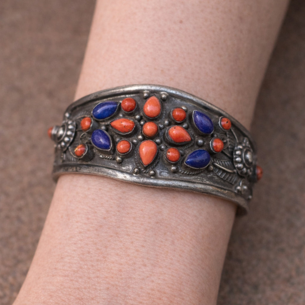 OXIDISED SILVER KADA FEATURING CORALS AND LAPIS