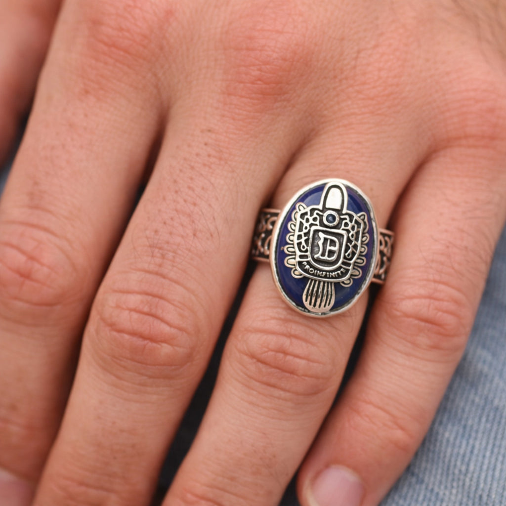 TRIBAL SILVER RING FEATURING A LAPIS LAZULLI STONE
