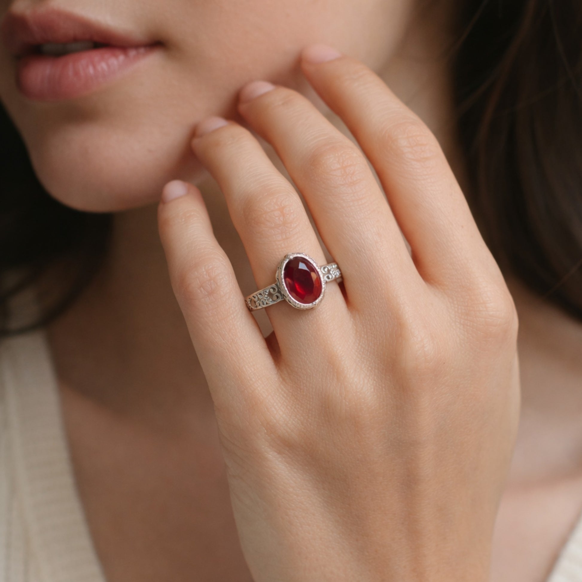 SILVER RING STUDDED WITH BANGKOK RUBY