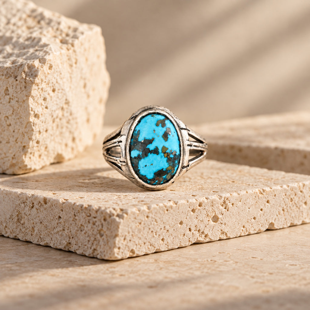 SILVER RING WITH AN OVAL IRANI TURQUOISE