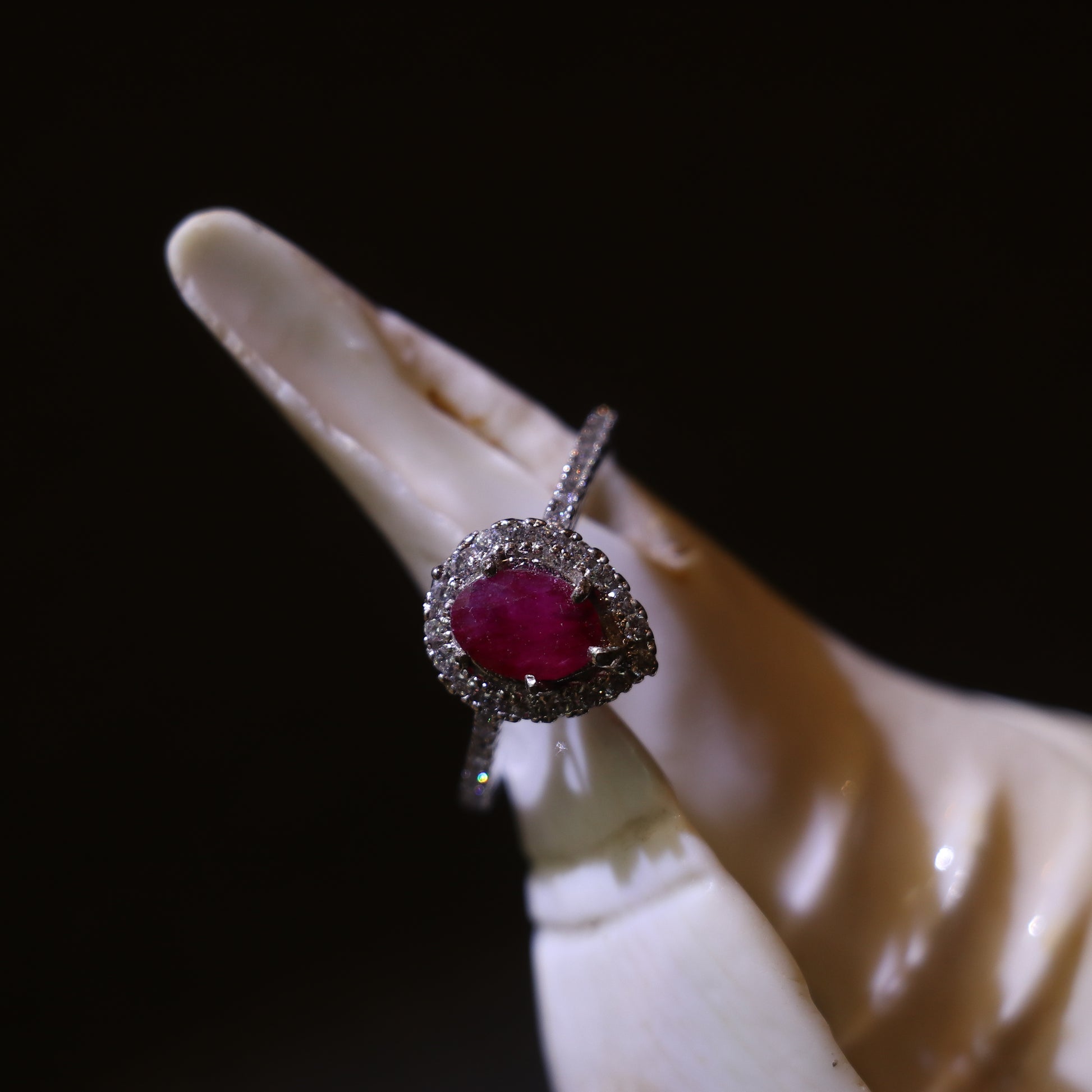 LAB GROWN RUBY RING WITH ZIRCON ON A SILVER BAND
