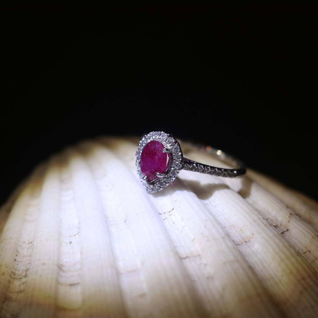 LAB GROWN RUBY RING WITH ZIRCON ON A SILVER BAND