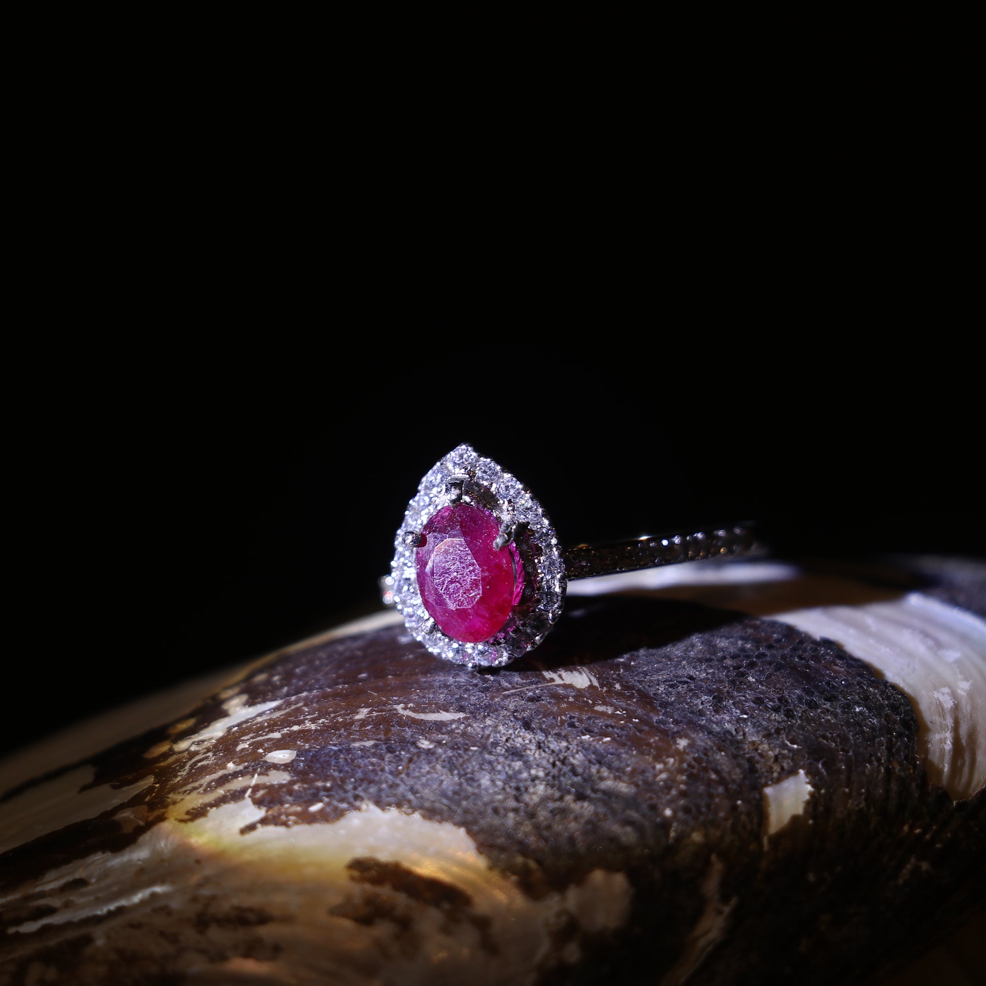 LAB GROWN RUBY RING WITH ZIRCON ON A SILVER BAND