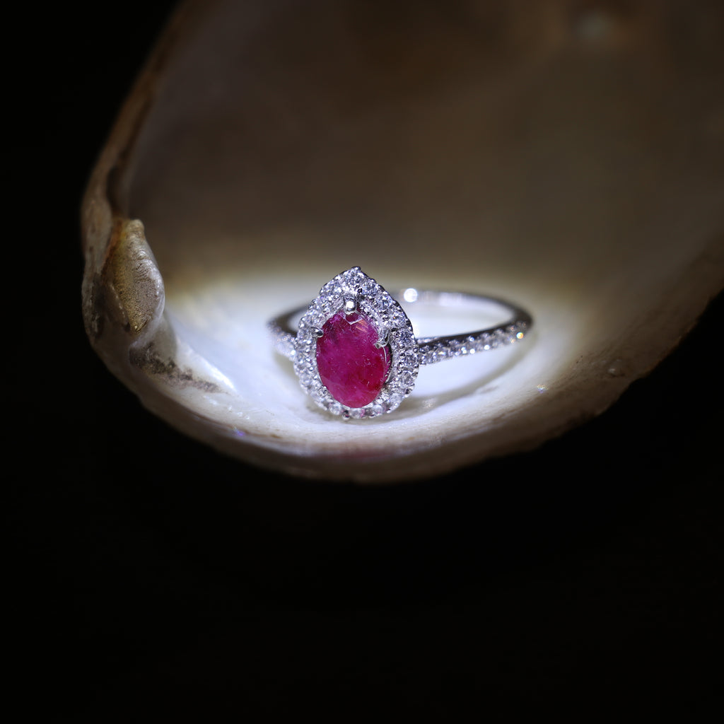 LAB GROWN RUBY RING WITH ZIRCON ON A SILVER BAND