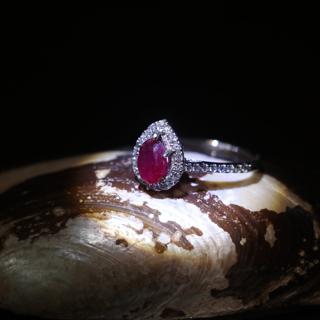 LAB GROWN RUBY RING WITH ZIRCON ON A SILVER BAND