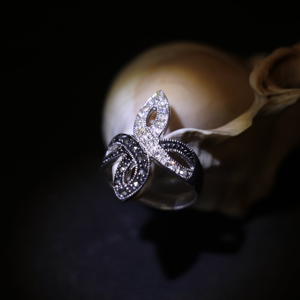 TWO TONE MARQUISE RING WITH MARCASITE