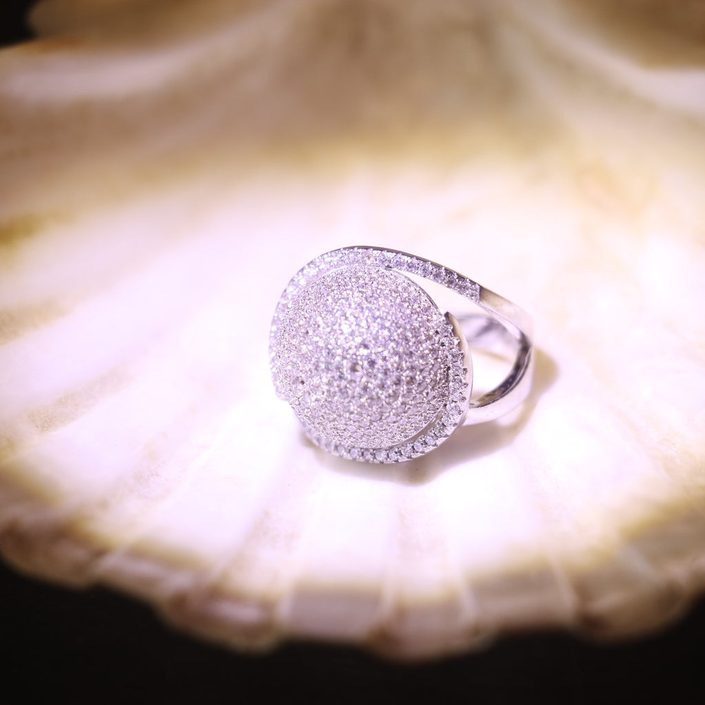 SILVER DOME RING WITH SMALL SPARKLING ZIRCONS