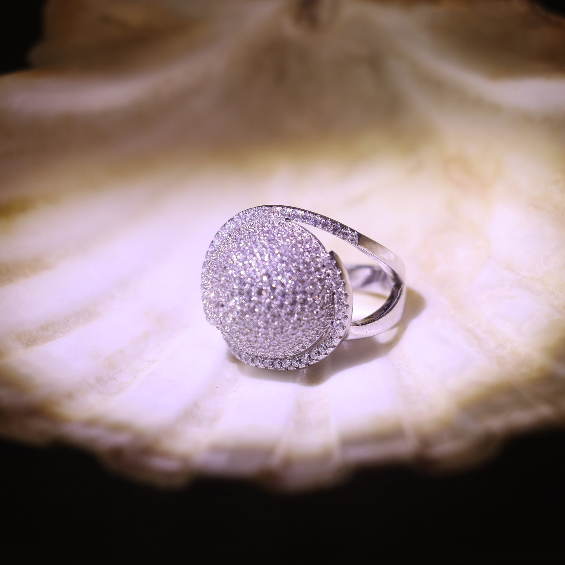SILVER DOME RING WITH SMALL SPARKLING ZIRCONS