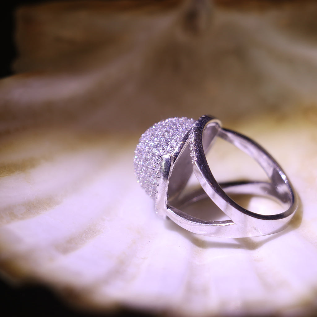 SILVER DOME RING WITH SMALL SPARKLING ZIRCONS