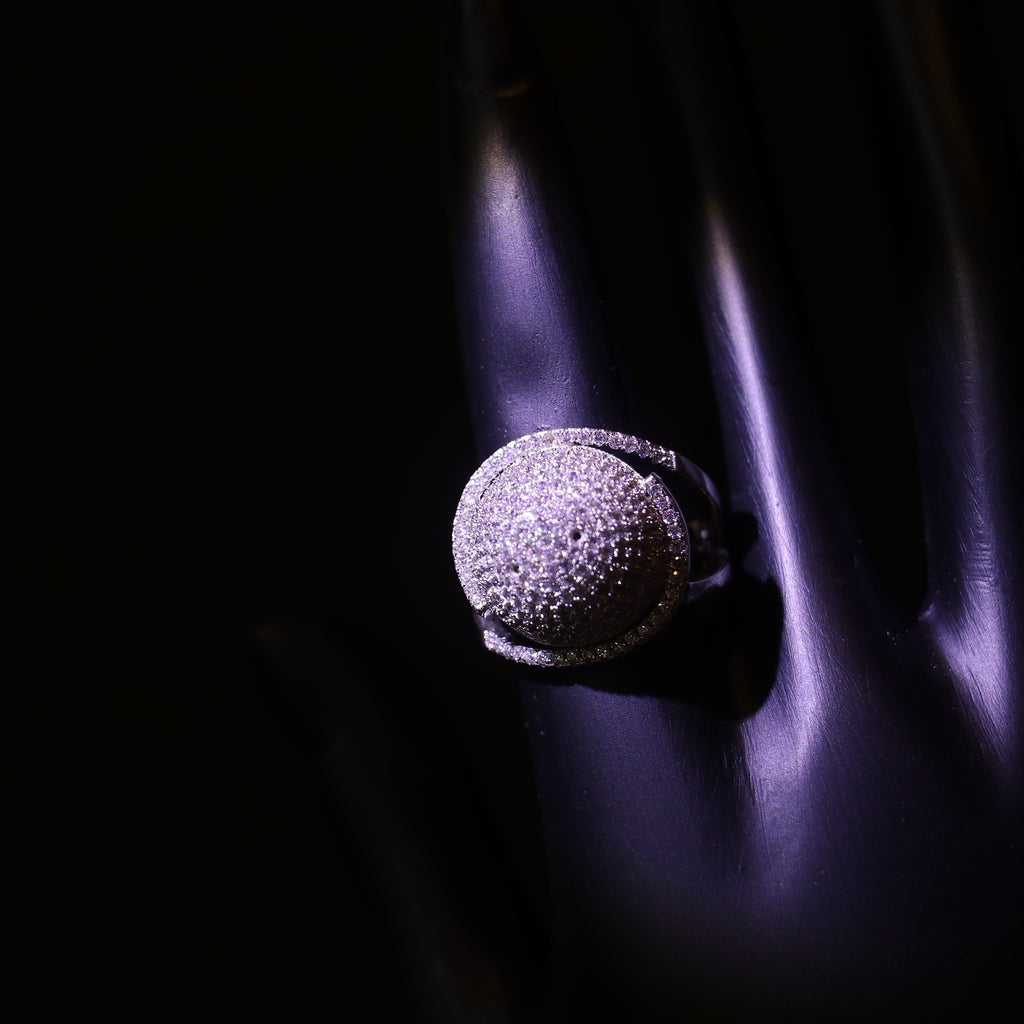SILVER DOME RING WITH SMALL SPARKLING ZIRCONS