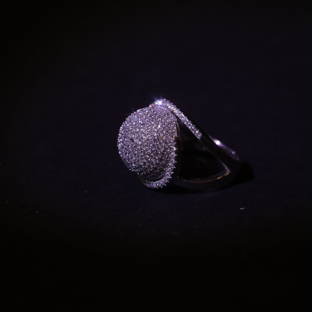 SILVER DOME RING WITH SMALL SPARKLING ZIRCONS