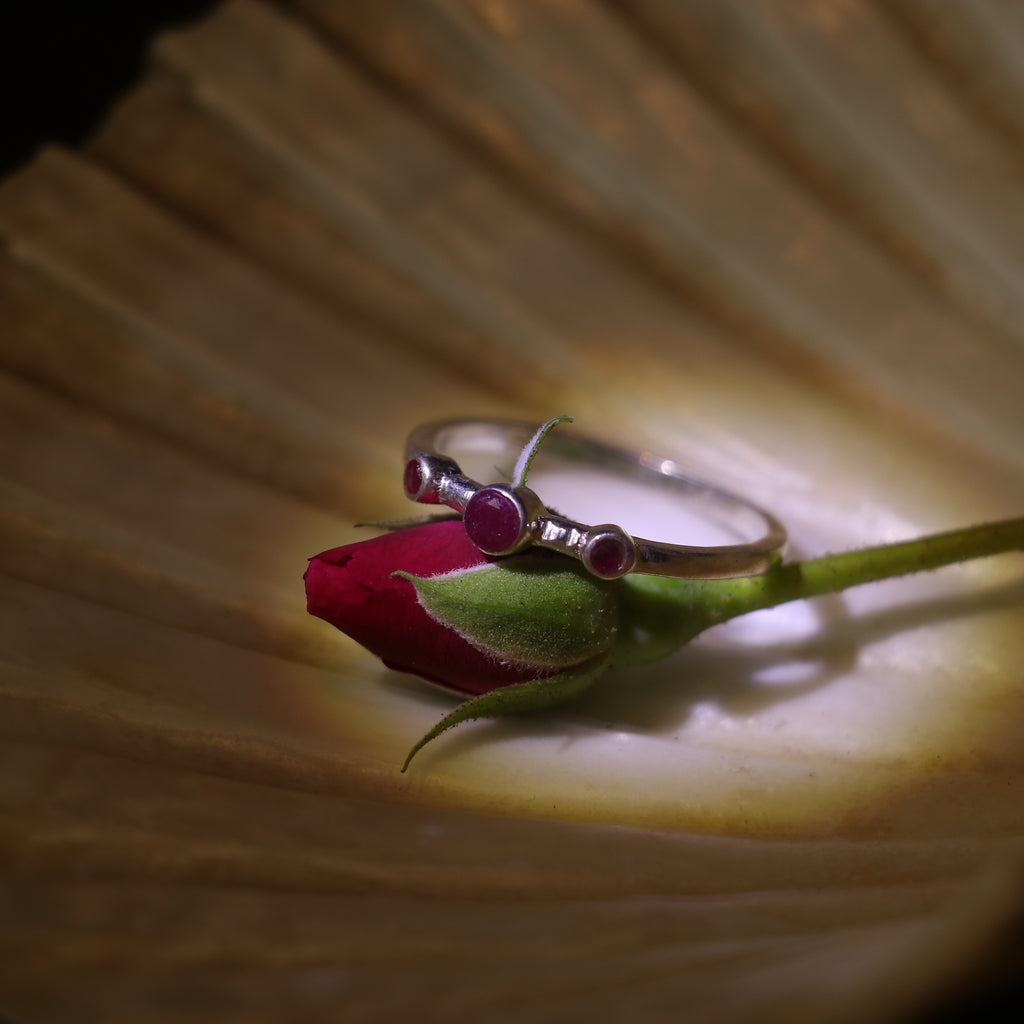 SILVER BAND WITH LAB GROWN RUBY