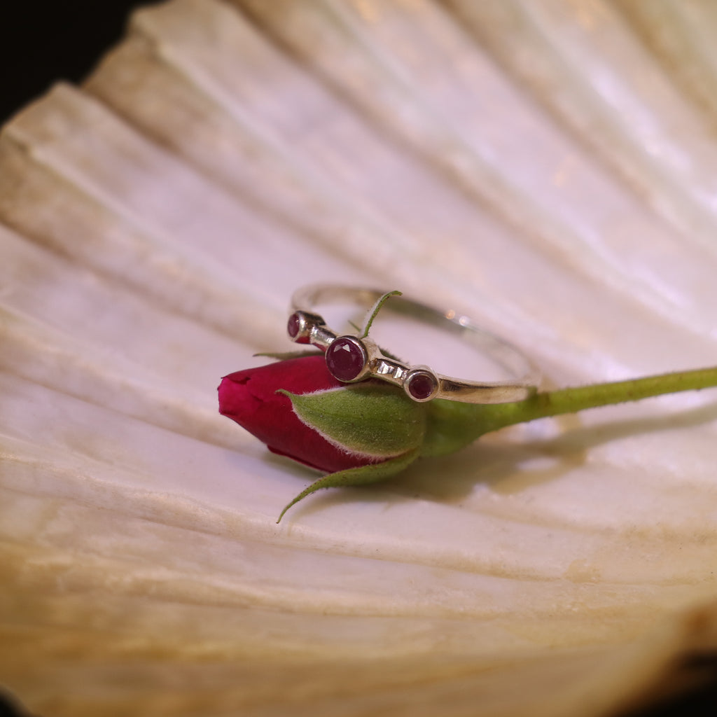 SILVER BAND WITH LAB GROWN RUBY