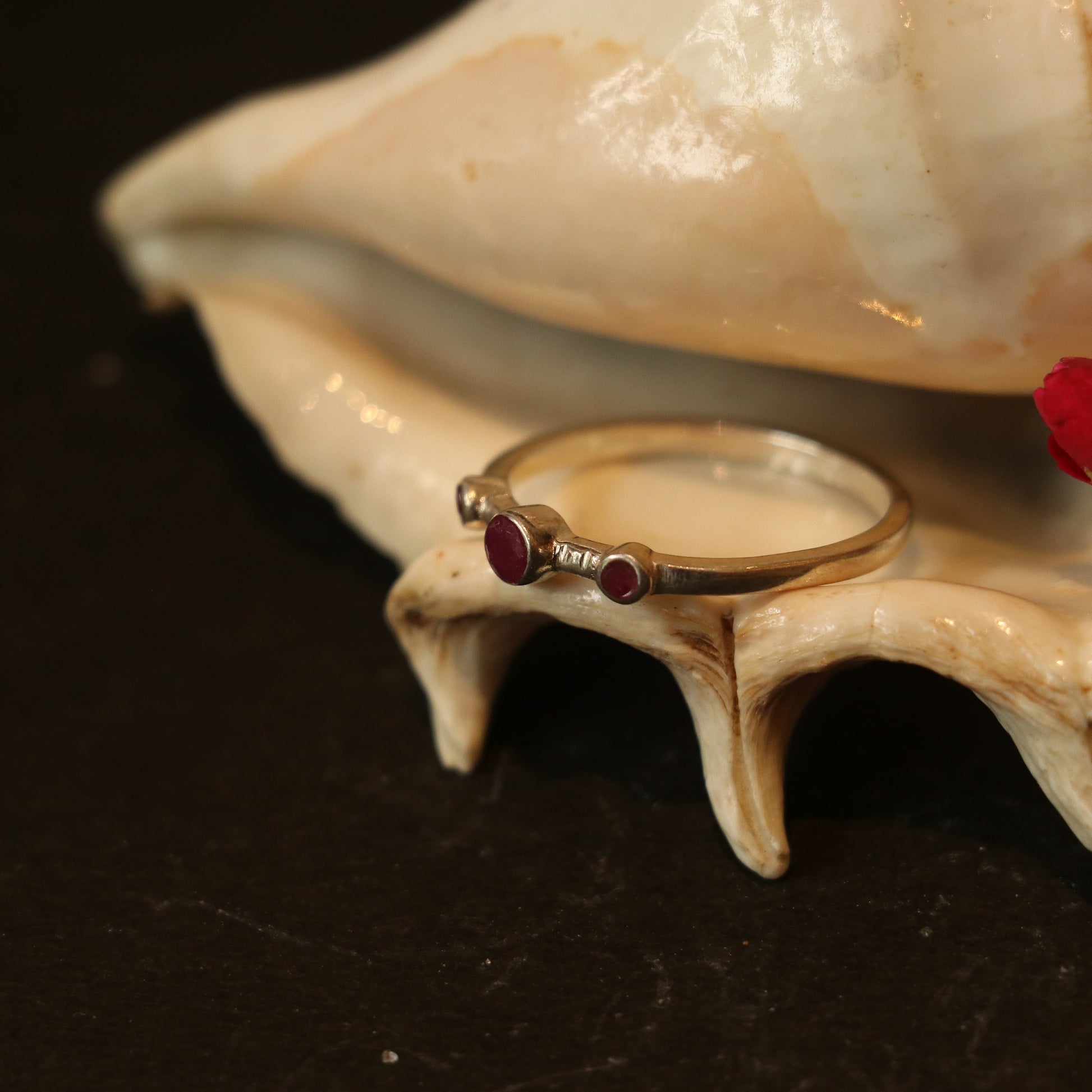 SILVER BAND WITH LAB GROWN RUBY