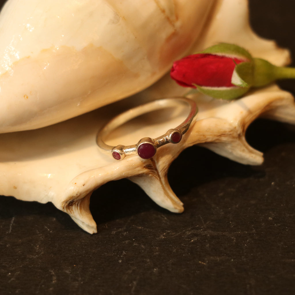 SILVER BAND WITH LAB GROWN RUBY