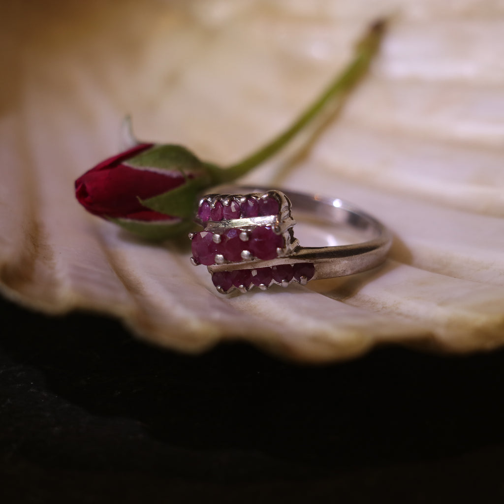 SILVER RING WITH INDIAN LAB GROWN RUBIES