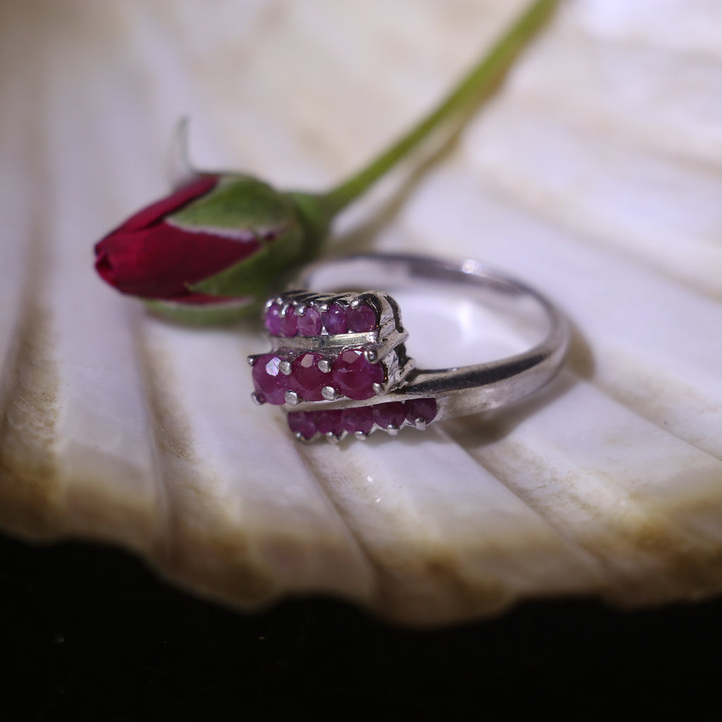 SILVER RING WITH INDIAN LAB GROWN RUBIES