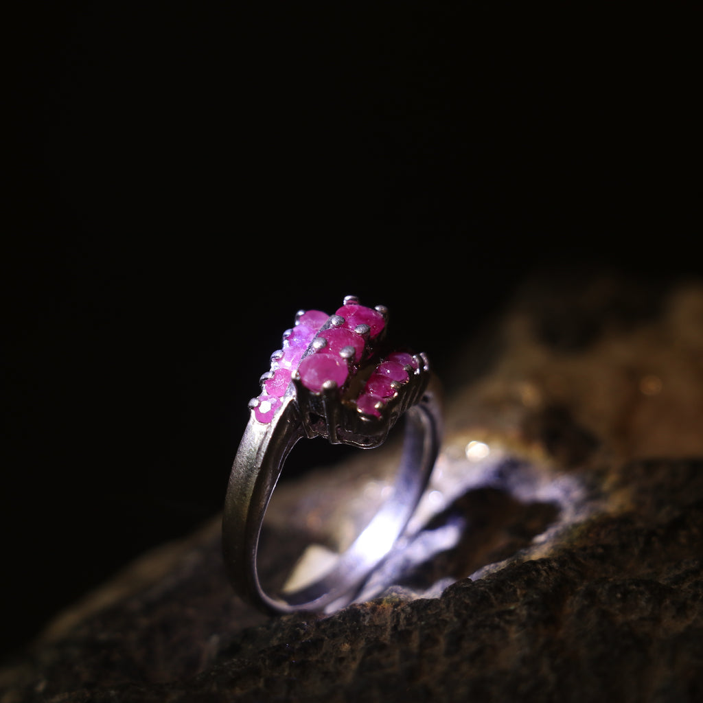 SILVER RING WITH INDIAN LAB GROWN RUBIES