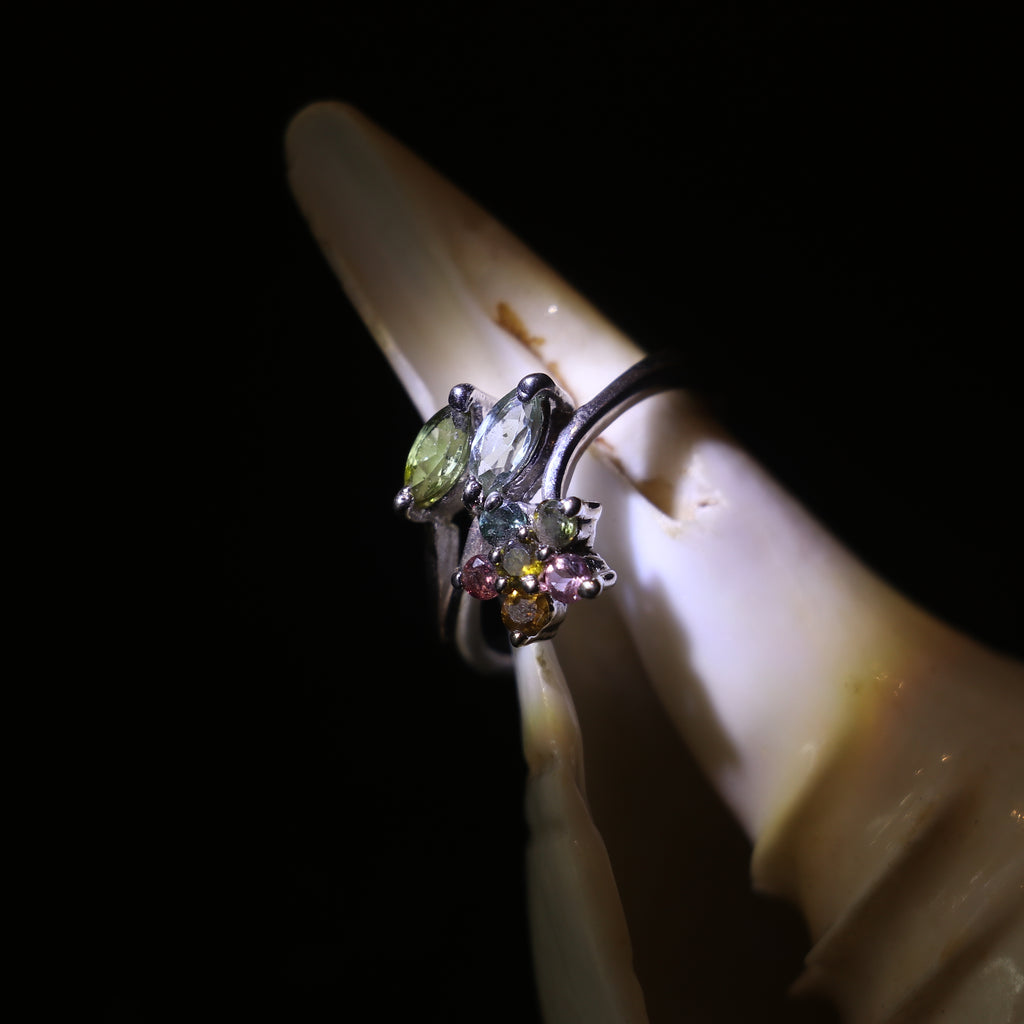 SILVER RING WITH MULTICOLOURED GEMSTONES