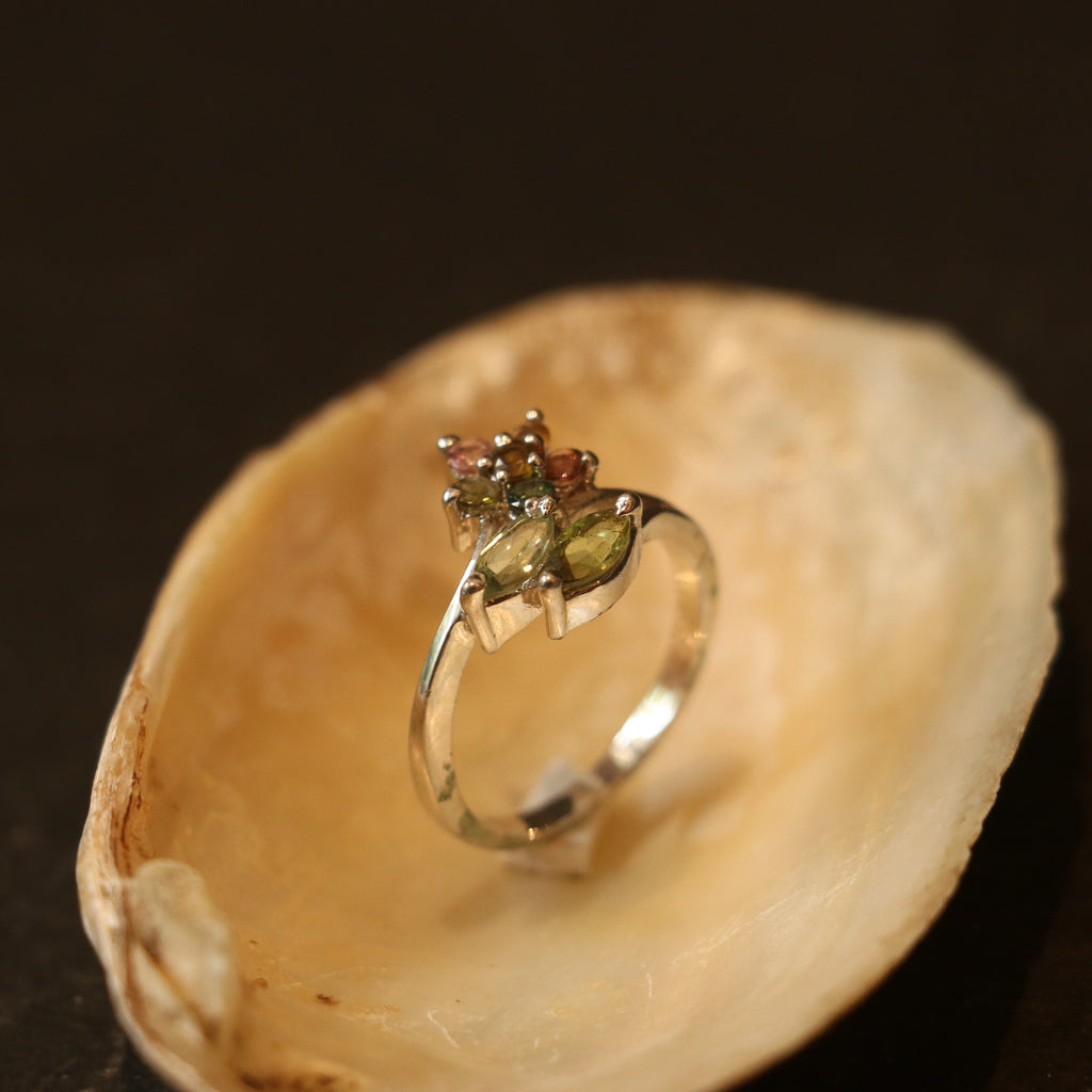 SILVER RING WITH MULTICOLOURED GEMSTONES