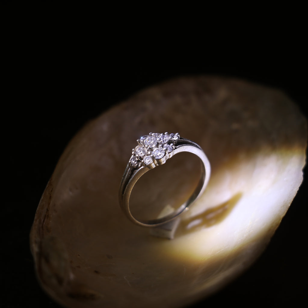 SILVER RING WITH CLUSTERED ZIRCONS