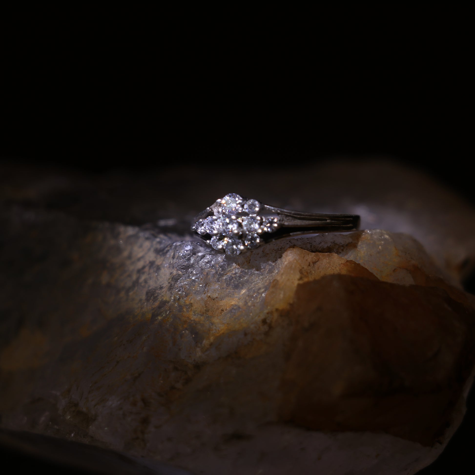 SILVER RING WITH CLUSTERED ZIRCONS