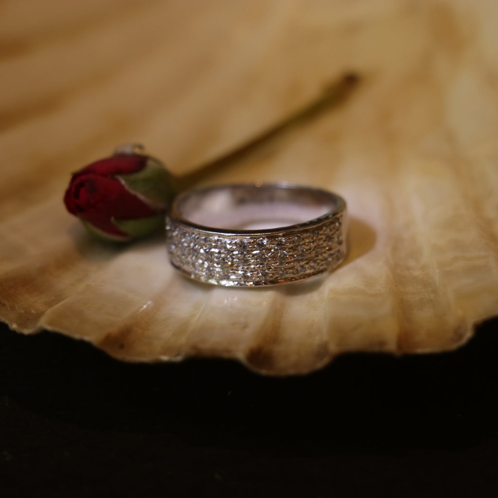 SILVER RING ENCRUSTED WITH SMALL ZIRCONS