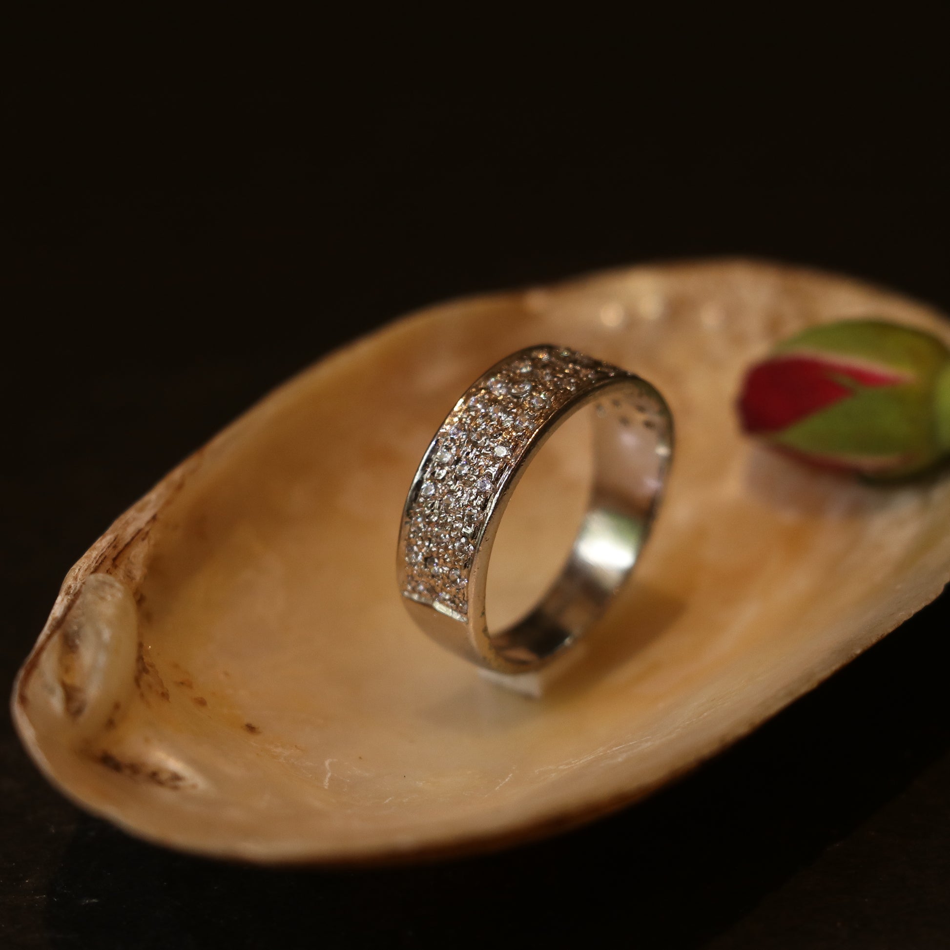 SILVER RING ENCRUSTED WITH SMALL ZIRCONS