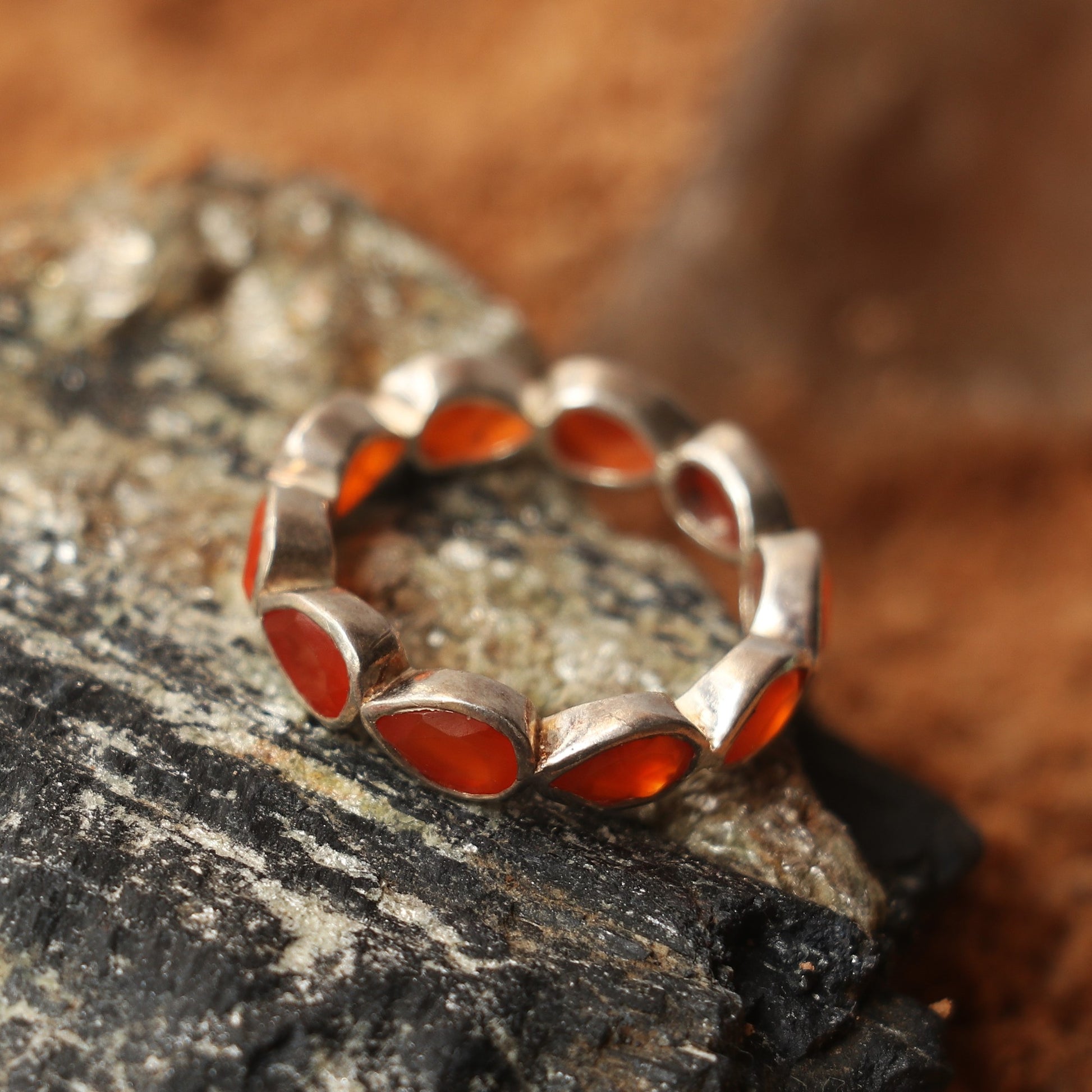 Silver Band With Orange Agate