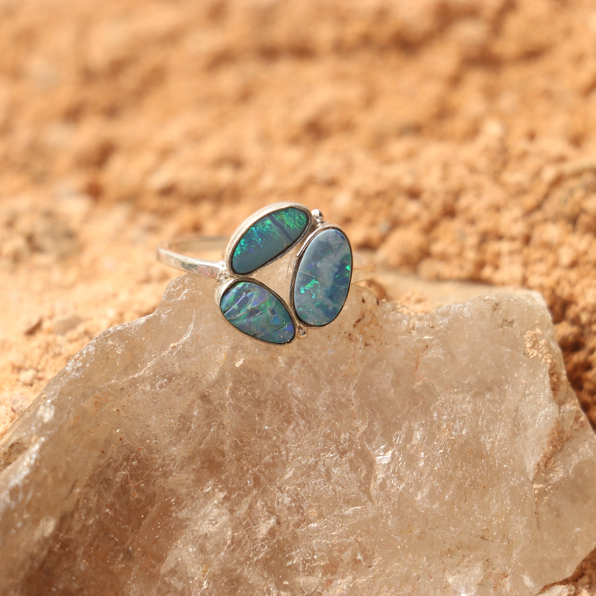 SILVER RING WITH AUSTRALIAN BLUE OPAL