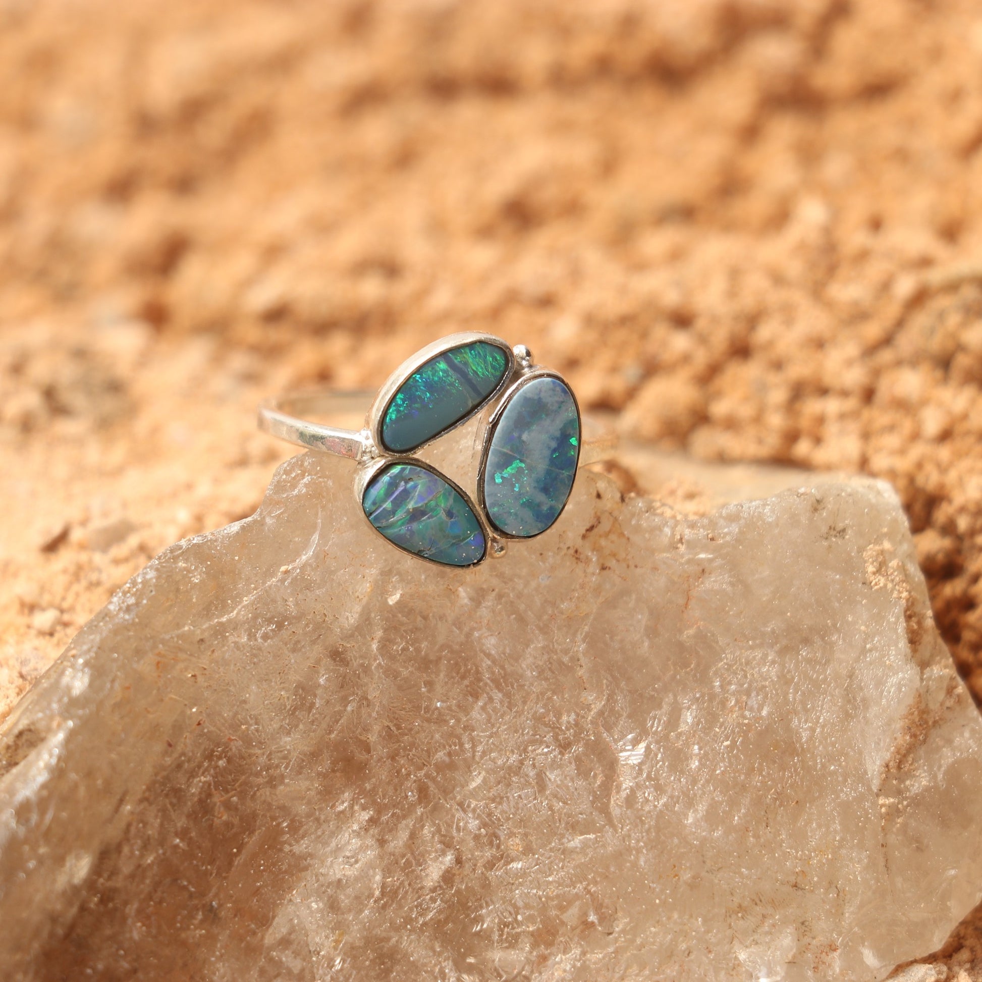 SILVER RING WITH AUSTRALIAN BLUE OPAL