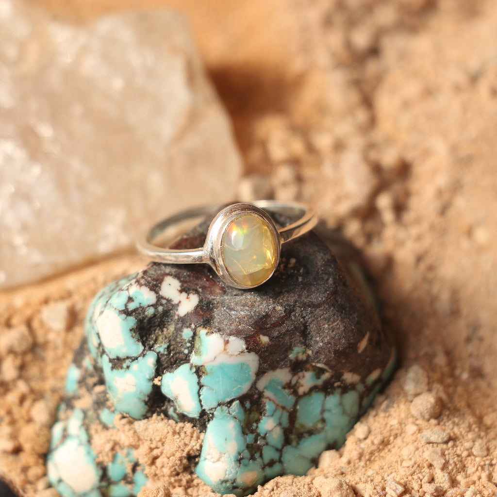 SILVER RING WITH ETHIOPIAN OPAL