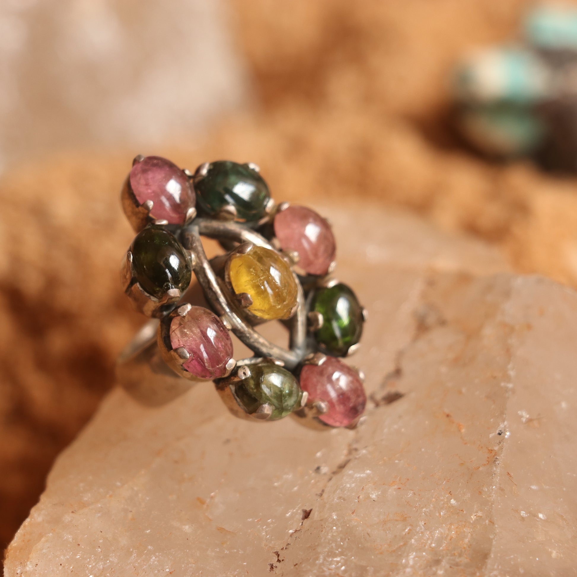 SILVER RING STUDDED WITH TOURMALINES
