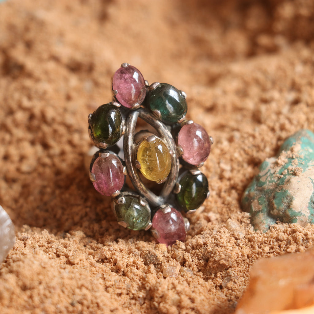 SILVER RING STUDDED WITH TOURMALINES